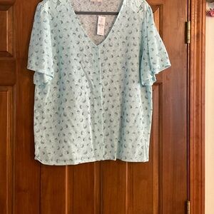 Loft short sleeve button up blouse, size XL, new with tags, mint green.